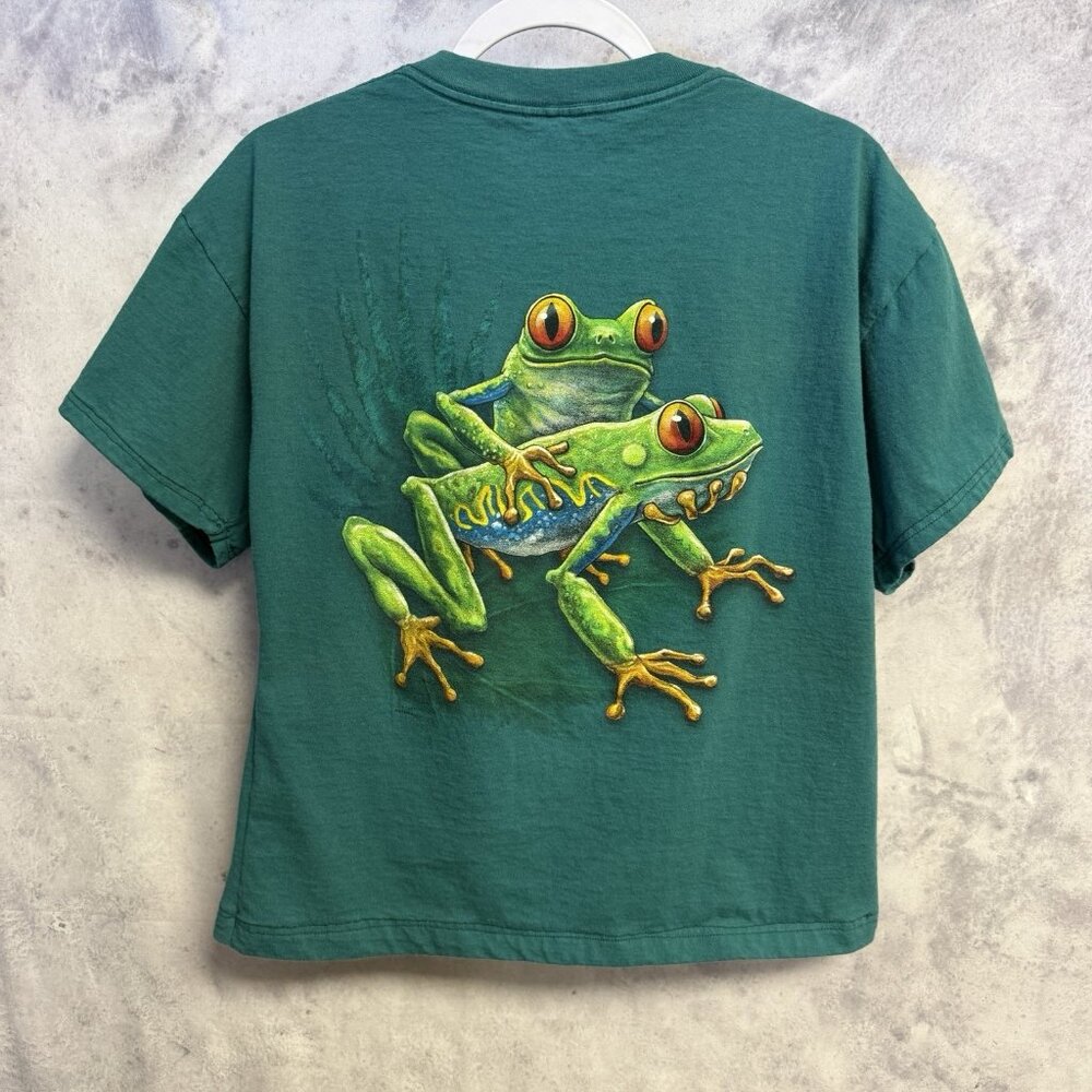 Vintage 90s Tree Frog T Shirt Green Size S Nature Peter Kull Art